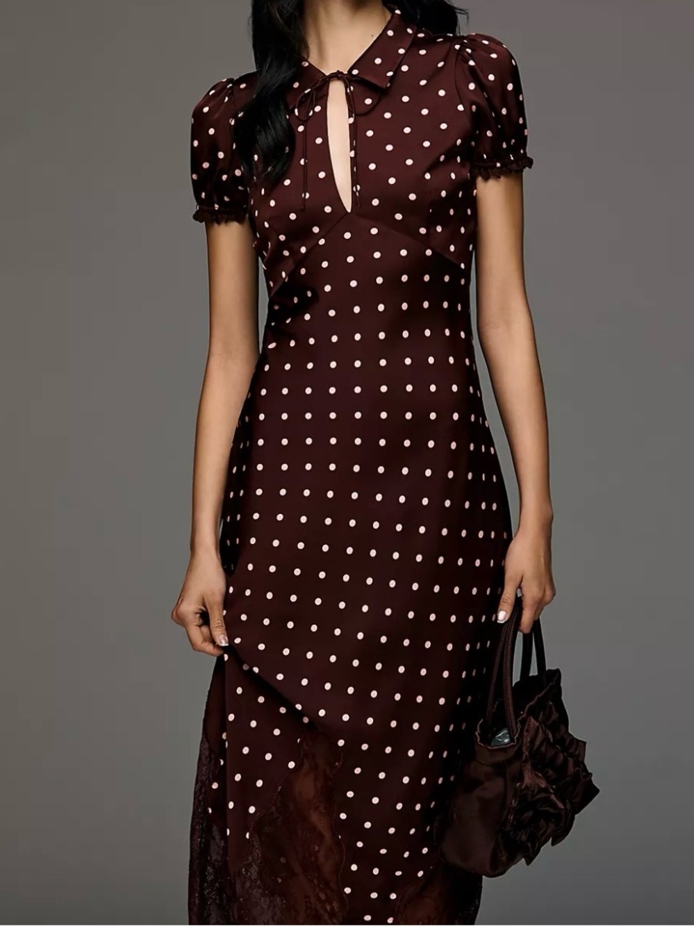 Arose Studio Nerina Collared Lace Midi Dress Medium - Picture 2 of 15